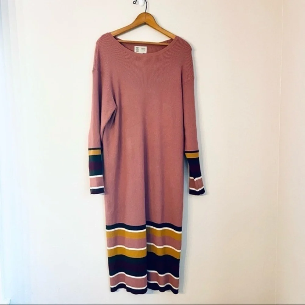 Anthropologie Parvati Midi Knit Sweater Dress Rose Pink Striped Large - Picture 5 of 14